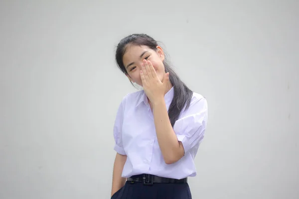 Portrait Thai High School Student Uniform Beautiful Girl Silently — Stock Photo, Image