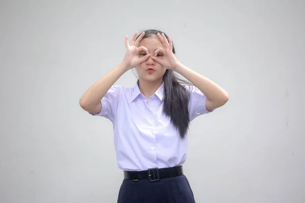 Portré Thai Középiskolai Diák Egyenruha Gyönyörű Lány Oké — Stock Fotó