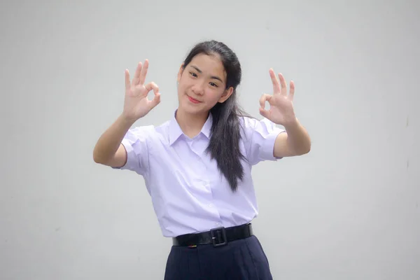 Retrato Tailandés Estudiante Secundaria Uniforme Hermosa Chica — Foto de Stock