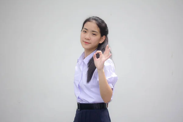 Retrato Tailandés Estudiante Secundaria Uniforme Hermosa Chica —  Fotos de Stock