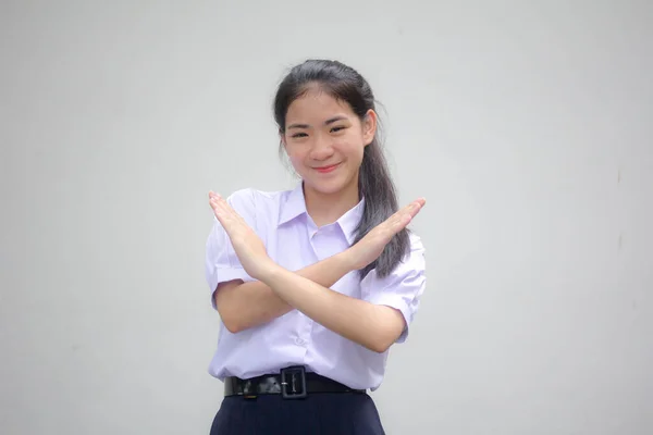 Retrato Tailandês Estudante Ensino Médio Uniforme Bela Parada Menina — Fotografia de Stock