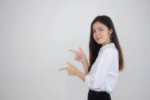 Porträt Der Thailändischen Erwachsenen Studentin Uniform Schönes Mädchen Zeigt — Stockfoto