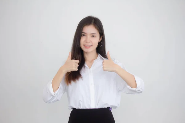 Retrato Tailandés Adulto Mujer Trabajadora Camisa Blanca Grande —  Fotos de Stock