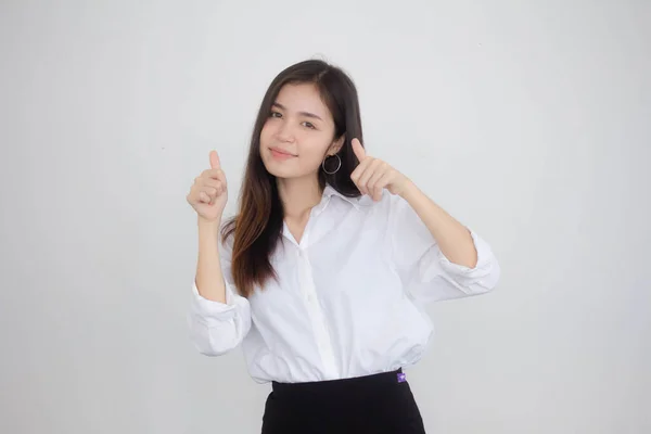 Portrait Von Erwachsenen Erwachsenen Thailändischen Arbeitenden Frauen Weißes Hemd Great — Stockfoto