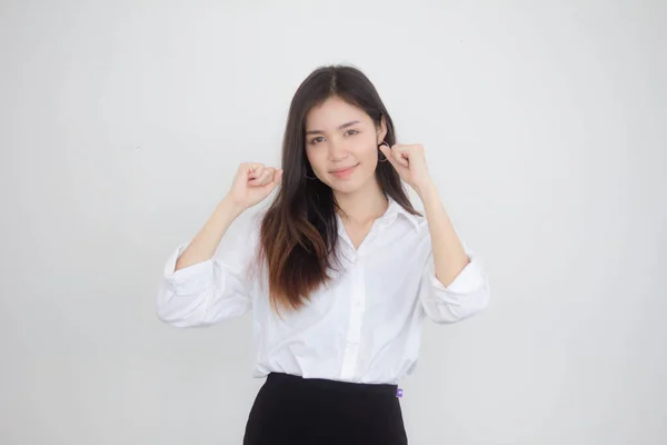 Portrét Thajské Dospělé Pracující Ženy Bílé Košile — Stock fotografie