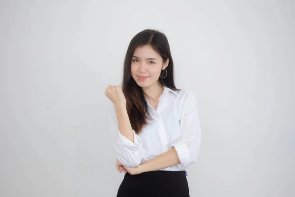 Portrait Von Erwachsenen Erwachsenen Thailändischen Arbeitenden Frauen Weißes Hemd Great — Stockfoto