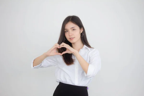 Thajský Porcelán Dospělý Kancelář Dívka Dát Srdce — Stock fotografie