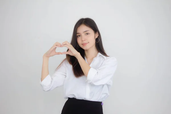 Thai China Erwachsene Büro Mädchen Geben Herz — Stockfoto