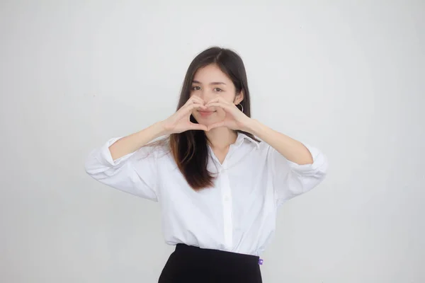 Tayland Porseleni Yetişkin Ofis Kızı Kalp Verir — Stok fotoğraf