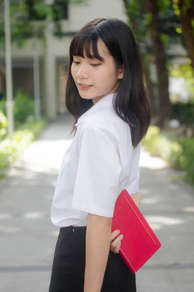 Retrato Tailandés Estudiante Adulto Universidad Uniforme Hermosa Chica Relajarse Sonreír — Foto de Stock