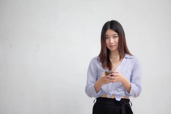 Portrait Thai Adult Beautiful Girl Using Her Tablet — Stock Photo, Image