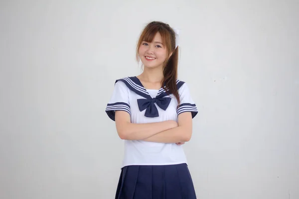 Portret Van Thai Tiener Mooi Meisje Japans Student Uniform Gelukkig — Stockfoto