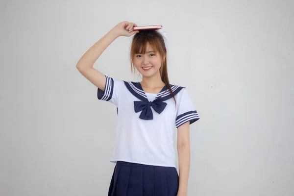 Ázsiai Thai Tini Gyönyörű Lány Ban Japán Diák Egyenruha Olvasott — Stock Fotó