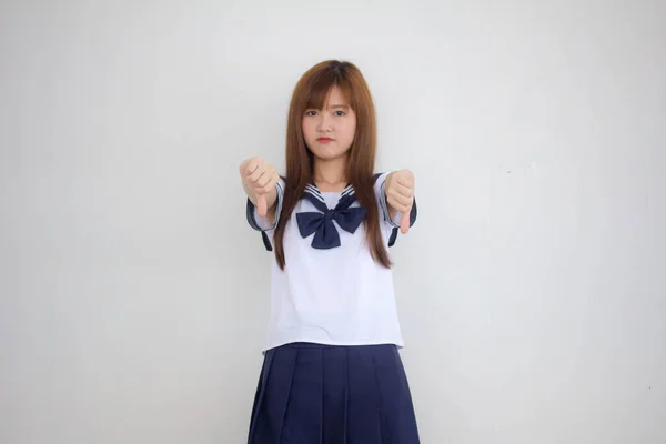 Porträt Von Thai Teen Hübsch Mädchen Japanisch Student Uniform Abneigung — Stockfoto