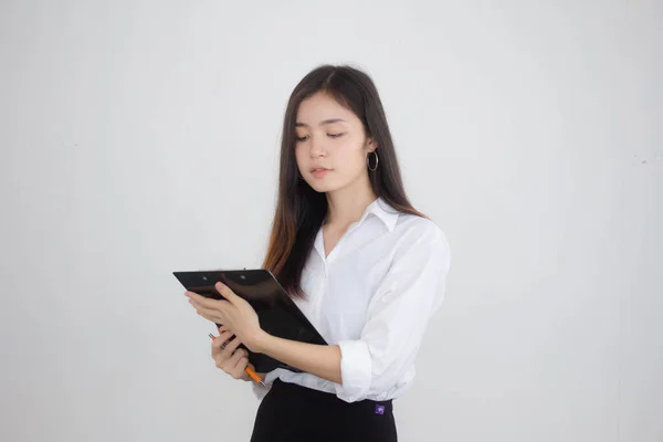 Retrato Tailandês Mulheres Trabalhadoras Adultas Camisa Branca Trabalhando — Fotografia de Stock