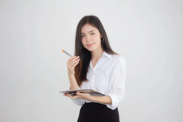 Porträt Von Erwachsenen Thailändischen Arbeitenden Frauen Weißes Hemd Bei Der — Stockfoto