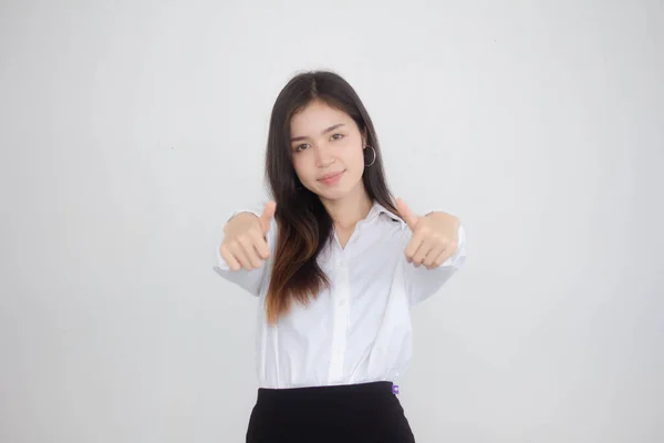 Retrato Tailandês Mulheres Trabalhadoras Adultas Camisa Branca Não Gosta — Fotografia de Stock