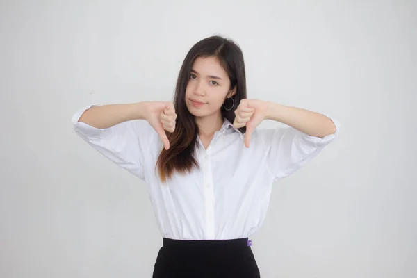 Retrato Tailandês Mulheres Trabalhadoras Adultas Camisa Branca Não Gosta — Fotografia de Stock