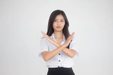 Taylandlı yetişkin öğrenci üniforması portresi. Güzel kız durağı.