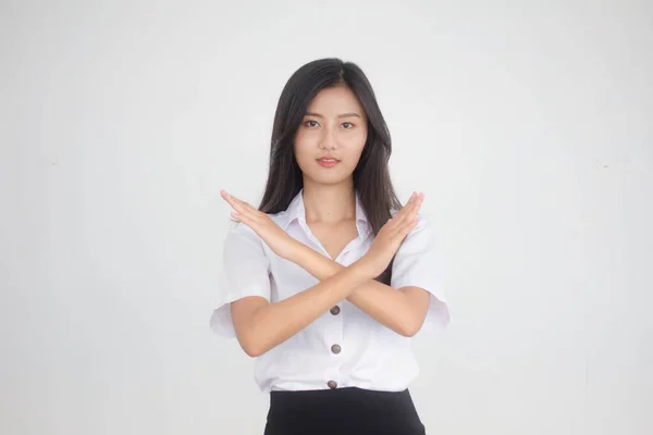 Retrato Tailandês Adulto Estudante Universidade Uniforme Bela Menina Parar — Fotografia de Stock