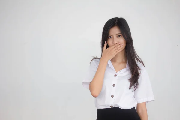 Portrait Thai Adult Student University Uniform Beautiful Girl Silently — Stock Photo, Image