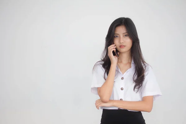Portré Thai Felnőtt Diák Egyetemi Egyenruha Gyönyörű Lány Hívja Okos — Stock Fotó