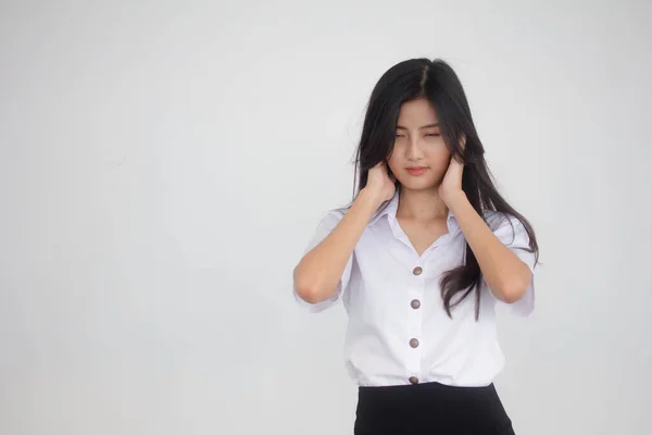 Portré Thai Felnőtt Diák Egyetemi Egyenruha Gyönyörű Lány Nem Hallgat — Stock Fotó
