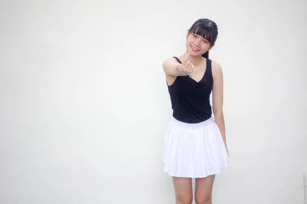 Portrait Thai Adult Student University Uniform Beautiful Girl Give Heart — Stock Photo, Image