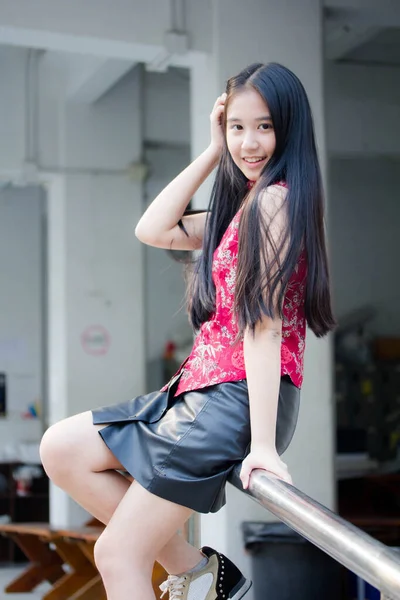 Portrait Thai Teen Beautiful Girl Chinese Dress Relax Smile — Stok Foto