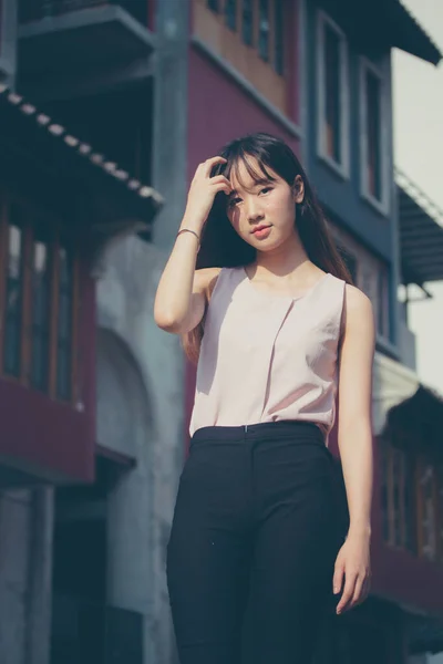 Portrait Thai Chine Adulte Belle Fille Temps Détente Dans Style — Photo