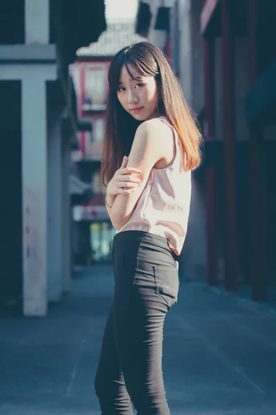 Portrait Thai Chine Adulte Belle Fille Temps Détente Dans Style — Photo