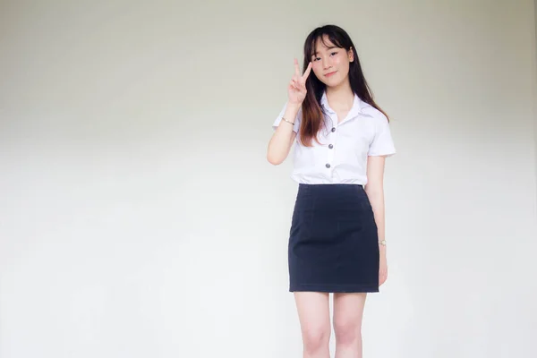 Portrait Von Thai Adult Student Universität Uniform Schön Mädchen Ausgezeichnet — Stockfoto