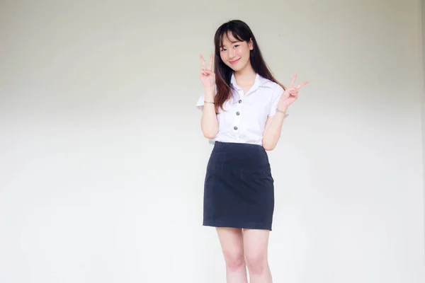 Portrait Thai Adult Student University Uniform Beautiful Girl Excellent — Stok fotoğraf