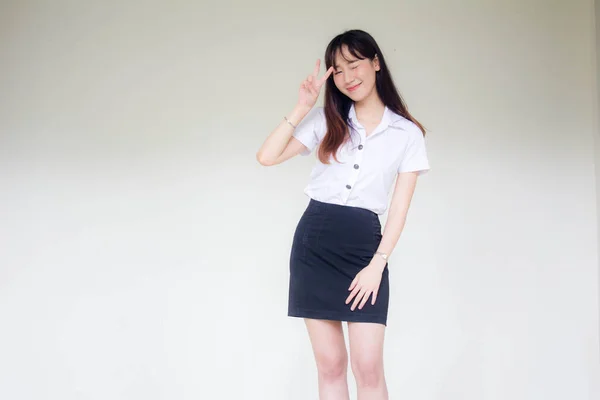 Portrait Thai Adult Student University Uniform Beautiful Girl Excellent — Stockfoto