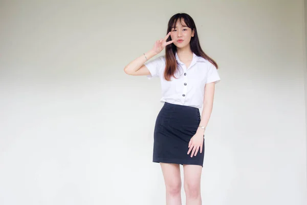 Portrait Thai Adult Student University Uniform Beautiful Girl Excellent — Stock Fotó