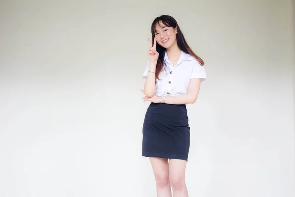 Portrait Thai Adult Student University Uniform Beautiful Girl Excellent — Stock Fotó