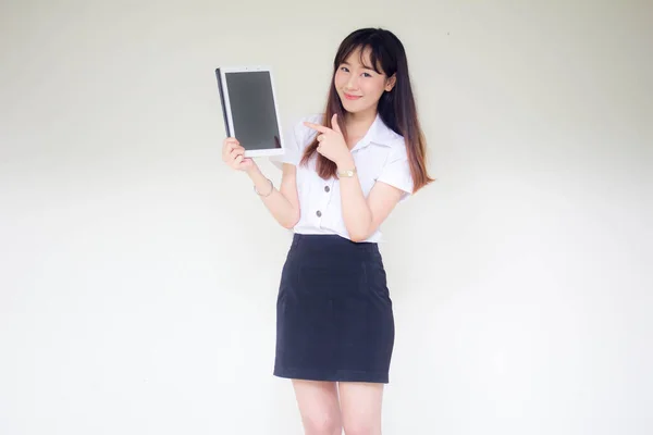 Portrait Thai Adult Student University Uniform Beautiful Girl Show Her — ストック写真