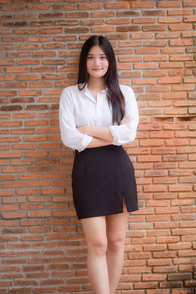Portrét Thajského Porcelánu Dospělý Kancelář Dívka Relaxovat Úsměv — Stock fotografie