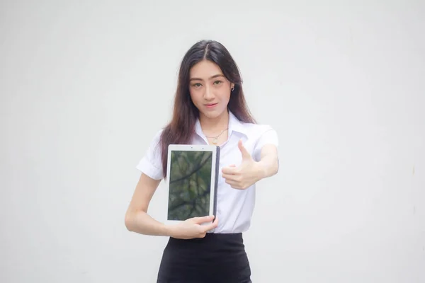 Portrait Von Thai Adult Student Universität Uniform Schön Mädchen Zeigen — Stockfoto