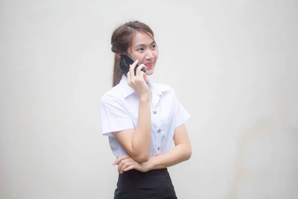 Portrét Thajské Dospělé Studentské Univerzity Uniforma Krásná Dívka Volá Chytrý — Stock fotografie