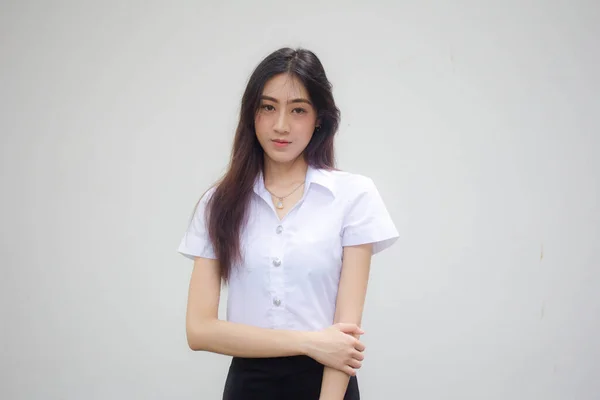 Portret Van Thai Volwassen Student Universiteit Uniform Mooi Meisje Ontspannen — Stockfoto