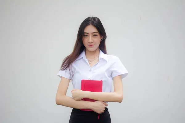 Retrato Tailandés Estudiante Adulto Universidad Uniforme Hermosa Chica Relajarse Sonreír —  Fotos de Stock