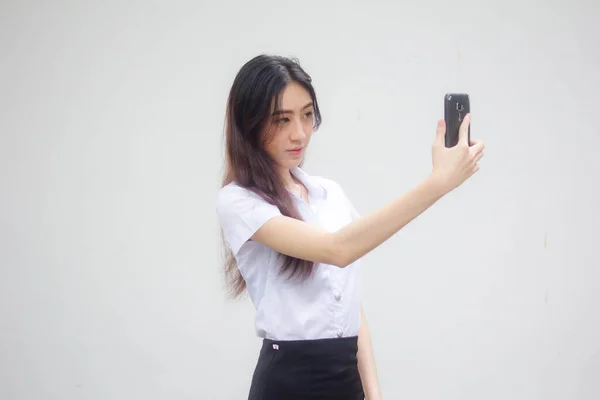 Portret Van Thai Volwassen Student Universiteit Uniform Mooi Meisje Met — Stockfoto