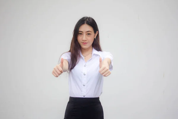 Retrato Tailandés Estudiante Adulto Universidad Uniforme Hermosa Chica Excelente — Foto de Stock