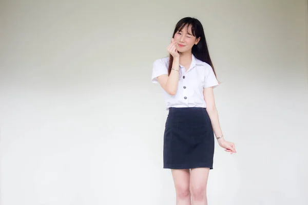 Retrato Tailandés Estudiante Adulto Universidad Uniforme Hermosa Chica Dar Corazón —  Fotos de Stock