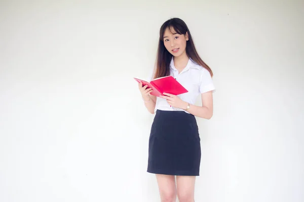 Portret Van Thai Volwassen Student Universiteit Uniform Mooi Meisje Gelezen — Stockfoto