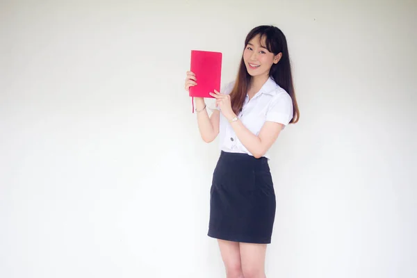 Portret Van Thai Volwassen Student Universiteit Uniform Mooi Meisje Gelezen — Stockfoto
