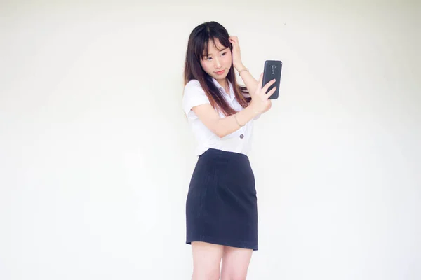 Portret Van Thai Volwassen Student Universiteit Uniform Mooi Meisje Met — Stockfoto