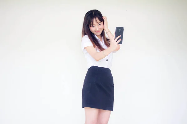 Portret Van Thai Volwassen Student Universiteit Uniform Mooi Meisje Met — Stockfoto