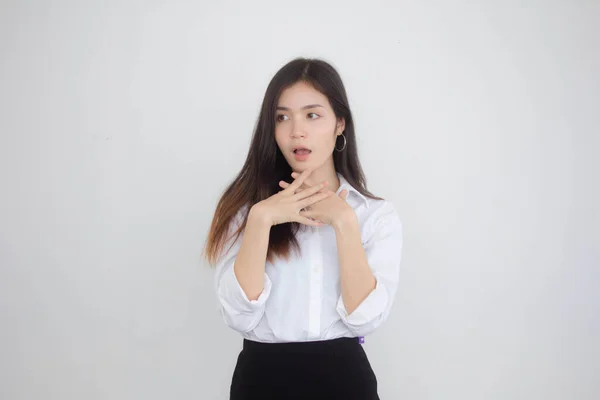 Retrato Tailandés China Adulto Oficina Chica Blanca Camisa Relajarse Sonreír — Foto de Stock